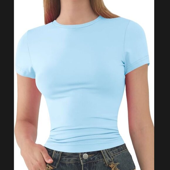 ** Baby Blue Short Sleeve Slim Fit Crew Neck T-Shirt - Picture 1 of 4